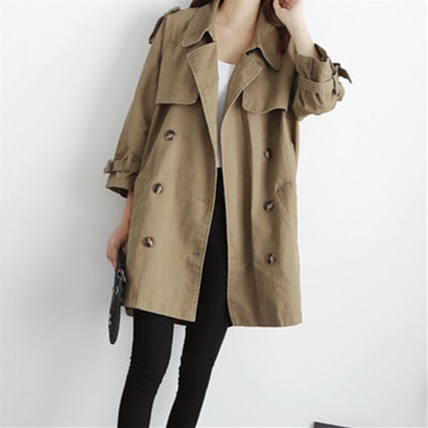 

women's trench coats spring autumn new coat loose casual style long paragraph seven points raglan sleeves windbreaker female y08a, Tan;black