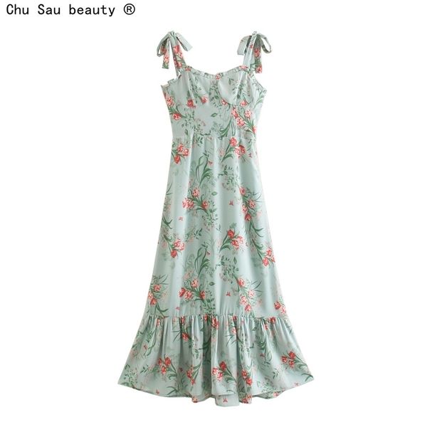 

summer french bow suspender women's skirt pastoral holiday style chic floral print ruffled dresses female fashion 210508, Black;gray