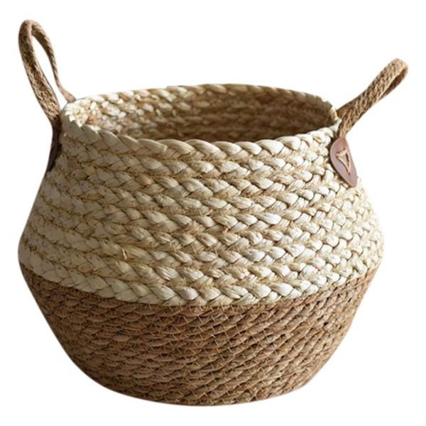 

storage baskets foldable natural flower pot seagrass wicker basket home decor garden