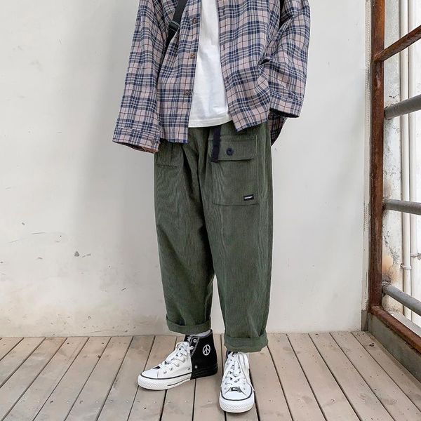 

men's pants 2021 100% pure cotton casual corduroy fabric leisure loose trousers active elastic hip hop male joggers sweatpants, Black