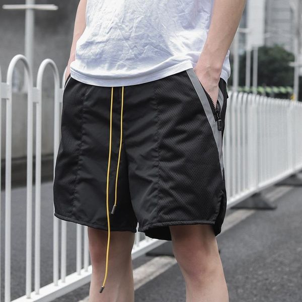 

men's shorts tide brand 20ss drawstring reflective stitching pocket sports casual mesh capris, White;black