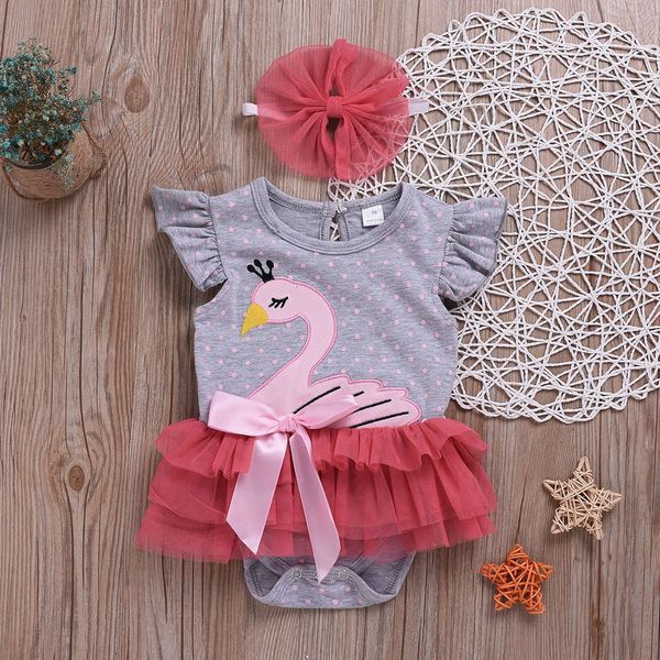 

baby girl's two piece headdress with cute swan embroidery, White