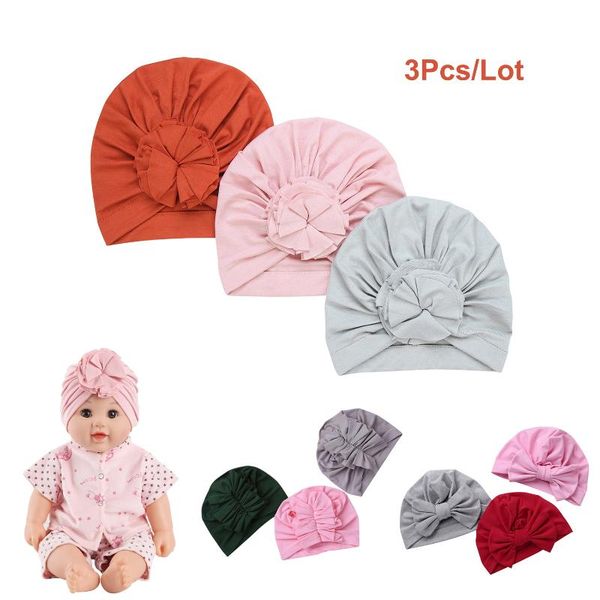 

cute 2021 baby hat flower bowknot girl soft cotton turban knotted beanie born infant cap bonnet caps & hats, Yellow