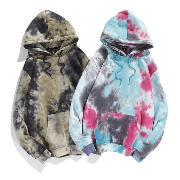 

men's hoodies & sweatshirts men tie-dye hooded sweatshirt gradient hip hop couple loose pullover cotton plus velvet 100%, Black