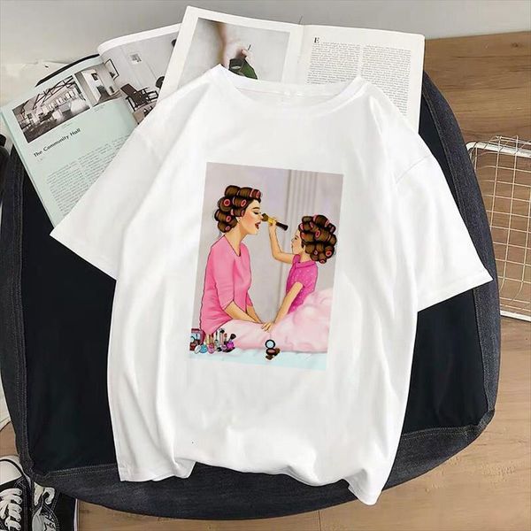 

fashion mom daughter comb men t shirt mens female harajuku 90s girls short sleeve tee shirts streetwear, White;black