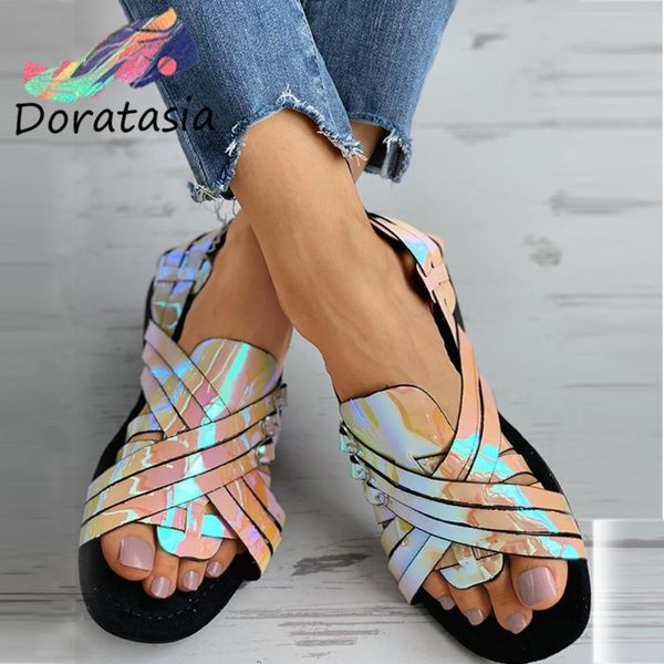 

ins women open toe colorblock buckle summer shoes casual comfy sandals flat, Black