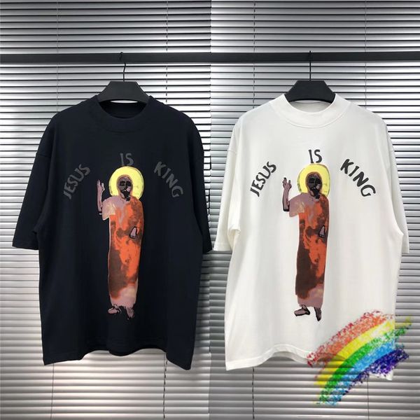 

t shirts 3d foam printed t shirt men women 1:1 cotton casual loose kanye west jesus is king t-shirts tees, White;black