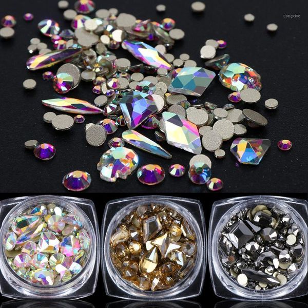 

box shiny diamond 3d nail art rhinstones mixed round rhombus stones flat back gem jewelry set glitter decorations ly16071, Silver;gold