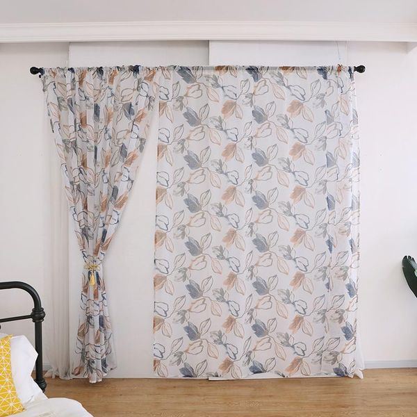 

curtain & drapes pastoral style printed curtains blinds voile ink leaf floral cortinas dormitorio for bedroom living room kitchen home