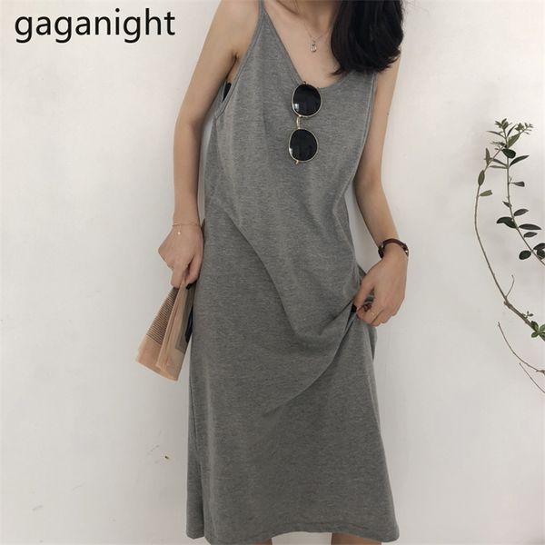 

casual loose long camisole vest dress spring summer women fashion solid tank es lady home cotton maxi 210601, Black;gray