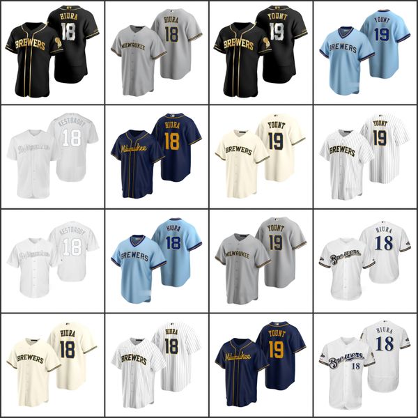 

milwaukee brewers men 19 robin yount 18 keston hiura women youthjersey, Black;red