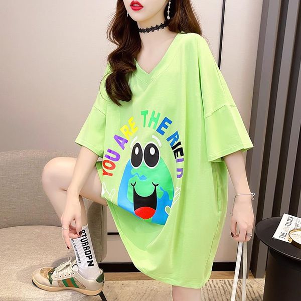

women's t-shirt oversized casual prints candy t-shirts women v-neck short sleeve creativity cartoon letters printed loose funny tee 20, White