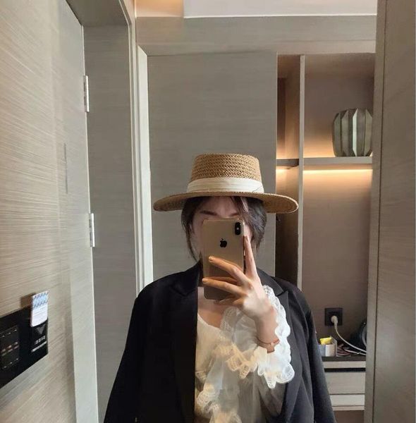 

2023 brim wide hats bucket hats fashion-woven wide-brimmed hat sun hat summer women wide cap parent-child flat-visor woven straw hats, Blue;gray