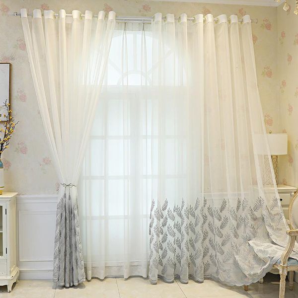 

curtain & drapes embroidered sheer curtains for living room bedroom leaves tulle white voile panel window treatment