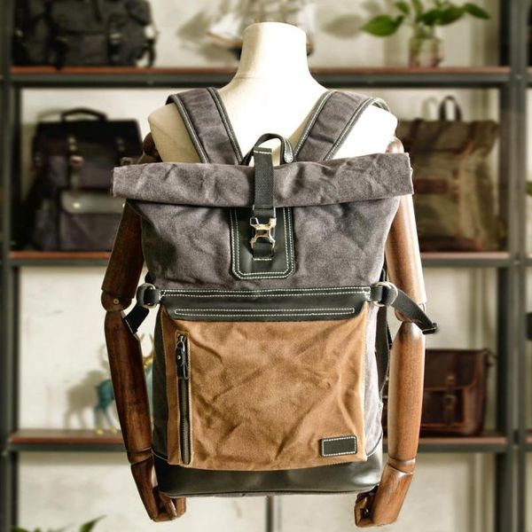

backpack 2021 large capacity rucksack man outdoor travel bags canvas leather student schoolbag fashion patchwork design men backpacks
