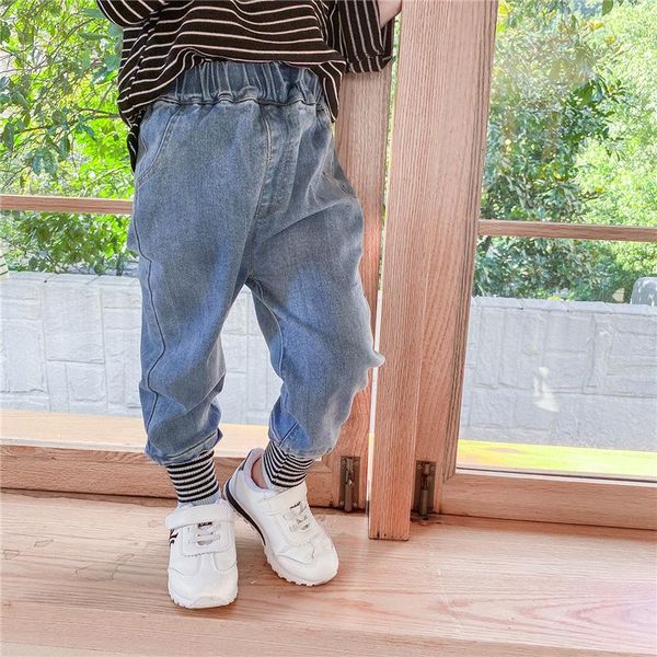 

trousers children pants cool blue delicate cn spring autumn cotton elastic waist loose unisex