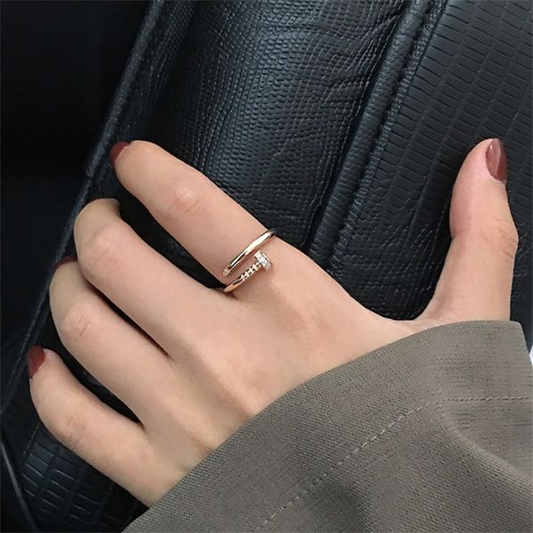

korean s925 pure silver nail for women's fashion rose gold index finger ring