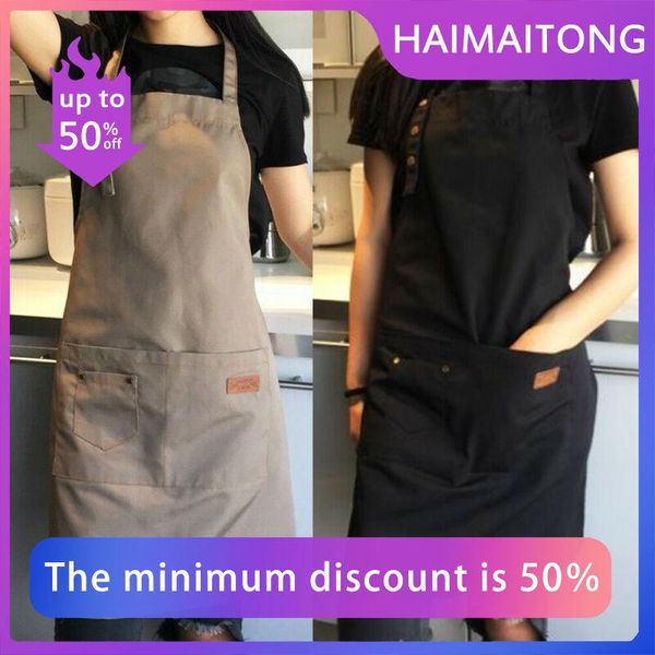 

aprons 2021 est solid cooking kitchen apron for woman men chef waiter cafe shop bbq hairdresser bibs accessory