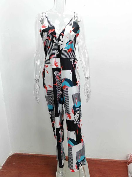 

women's jumpsuits & rompers slim print backless deep v neck suspender summer female clothing womens des 0chf, Black;white