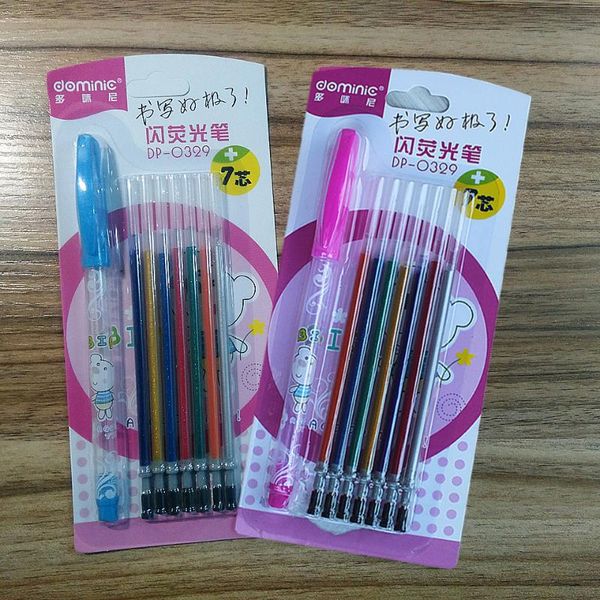 

highlighters 7color/set kawaii highlighter pen flash color for christmas card painting creation marker gel pens writing school supplies, Black;red