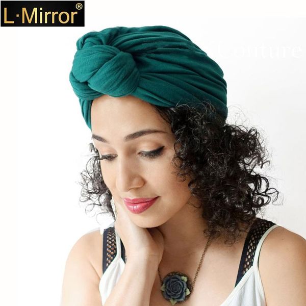 

beanie/skull caps l.mirror 1pcs women head wrap band stretchy pleated cap, Blue;gray