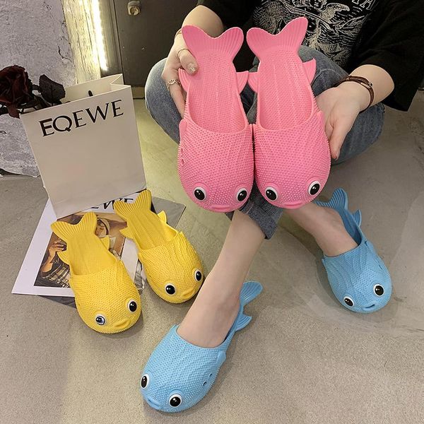 

fish slippers female creative lovers summer cute cartoon home beach indoor and outdoor, Black