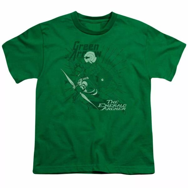 

Green Arrow Emerald Archer Kids Youth T Shirt Licensed DC Comics Tee Kelly Green, White;black