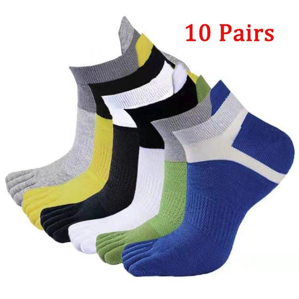 

men's socks 10 pairs toe men five fingers breathable cotton sports running solid color black white grey blue athletic