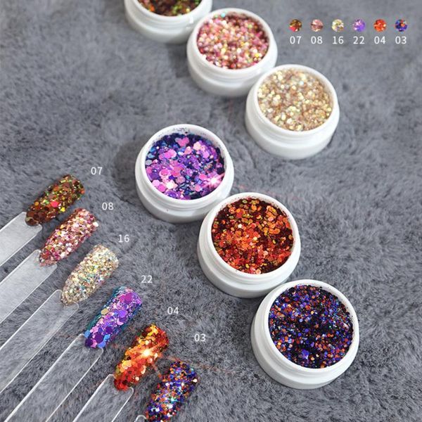 

nail glitter 1box holographic laser shiny art mixed colorful metal effect gel polish manicure decoration diy accessory, Silver;gold