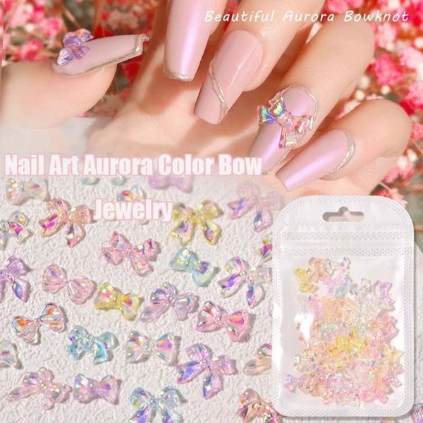 

nail art decorations 50pcs sparkling aurora rhinestones resin decoration colorful semi transparent bow crystal manicure accessoires, Silver;gold