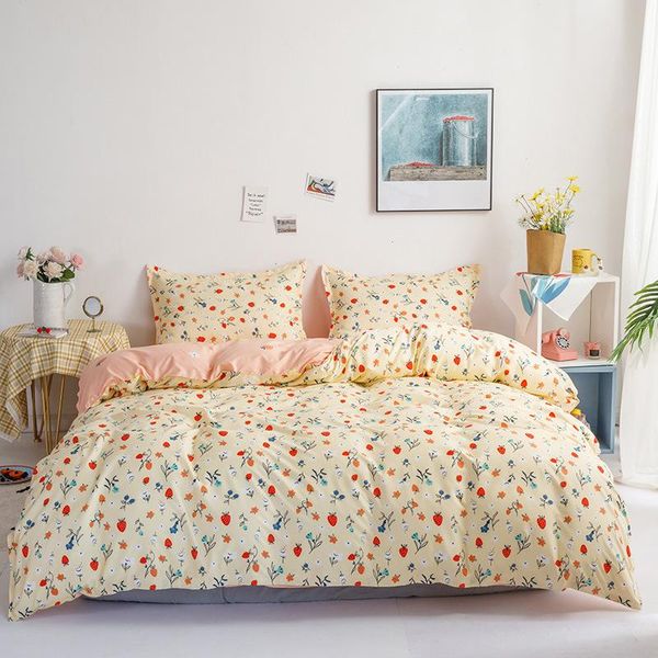 

bedding sets duvet cover set 4 pieces flower pattern bedclothes include bed sheet pillowcase and comforter light yellow color oceania