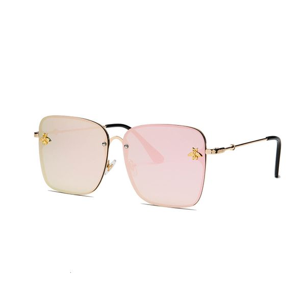 

sun glasses retro square sunglasses women 2021 brand designer bee metal frame oversized fashion female gradient shades oculos uv400, White;black