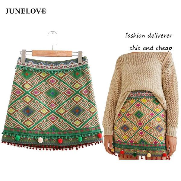 

skirts 2021 summer geometric embroidered indie folka skirt women tassel mini harajuku style high waist streetwear, Black