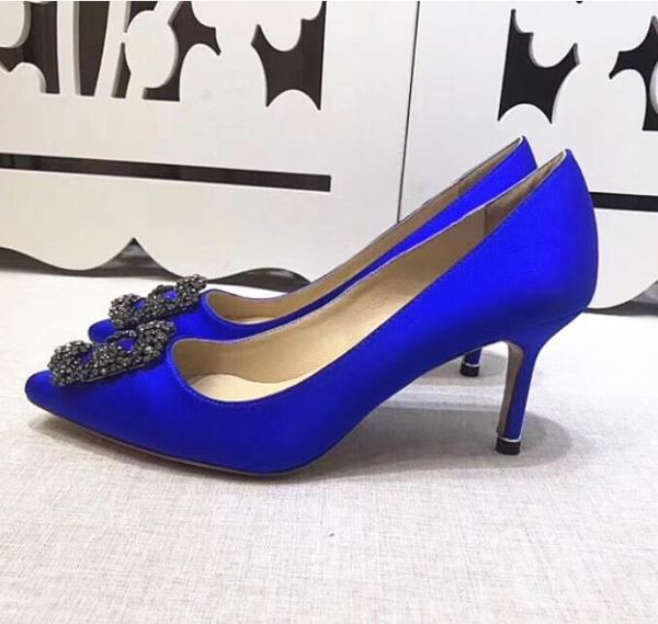 

dress shoes diamond high heels silk satin fashion classics brand mb blue wedding 6cm 8cm 10cm thin heel women 35-42, Black