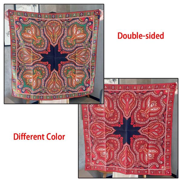 

scarves 100% twill silk scarf women fashion boho bohemia style shawl stole double-sided paisley hijab bandana 90*90cm, Blue;gray