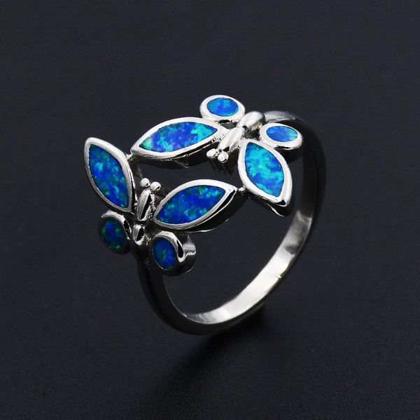 

wedding rings blue fire opal butterfly ring for lady, Slivery;golden