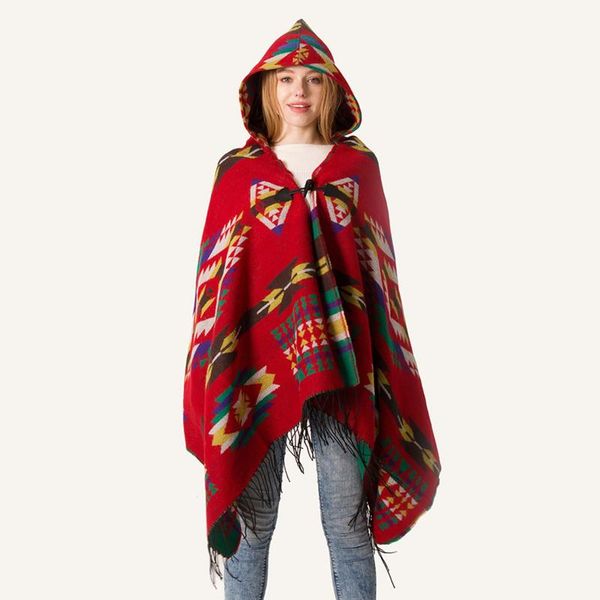 

scarves plaid tassel women scarf wintert horn buckle square flexible ladies bohemian style hood warm outdoor female shawl cloak, Blue;gray