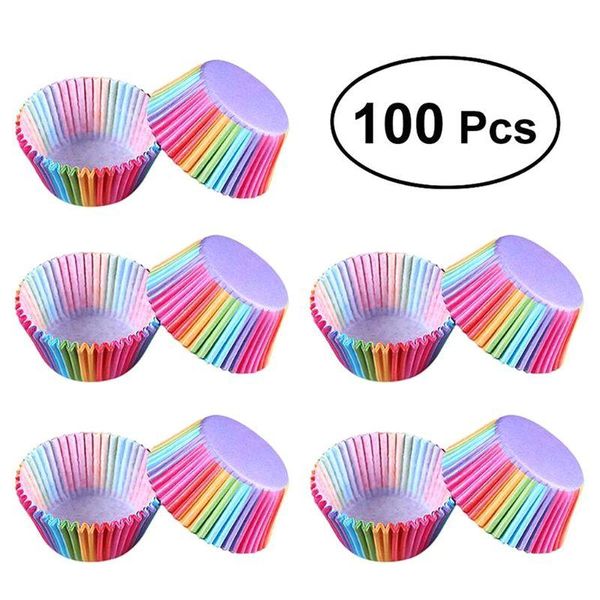 

cake tools 100pcs muffins cupcake colorful rainbow paper wrappers cups case diy kitchen baking mould