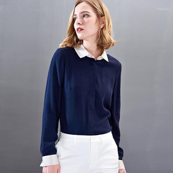

women's blouses and silk navy long sleeve white collar office formal casual shirts plus large size spring summer femme &
