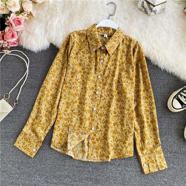 

women's blouses & shirts spring autumn temperament fashion wild retro loose shirt single-breasted tie-dye printed uk948, White