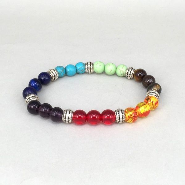 

beaded, strands natural stone emperor tiger's eye transfer beads colorful elastic bracelet chakra yoga bangle fashion jewelry, Black