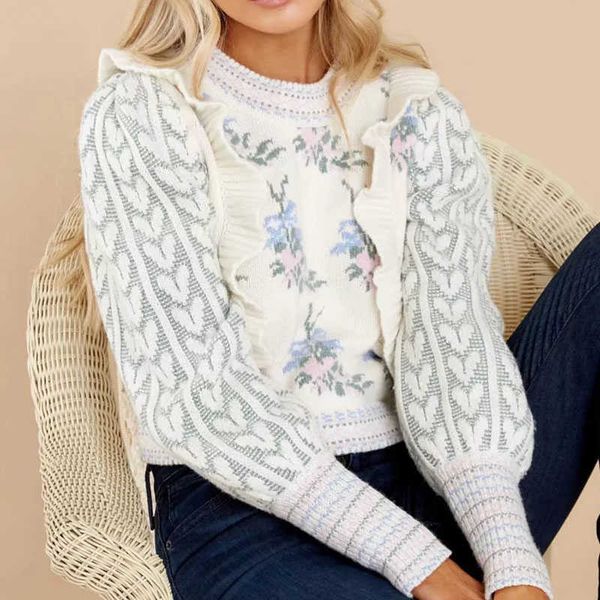 

women's knit sweater za fashion ladies o-neck stitching ruffle streetwear female clothing comfortable sw5698 210922, White;black