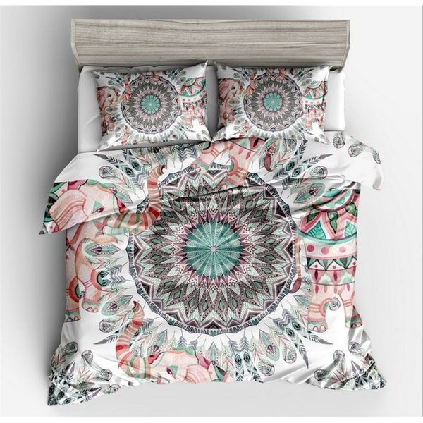 Fanaijia 3-teiliges böhmisches Bettwäsche-Set für Queen-Size-Betten, Mandala-Feder-Druck, Bettbezug-Set mit Kissenbezug, AU-King-Size-Bett, Bettwäsche 210319