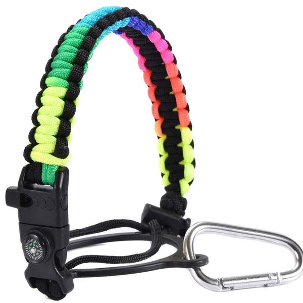 

selling carabiner rope wide mouth bottle mug hand braided handle strap woven for camping outdoor gadgets