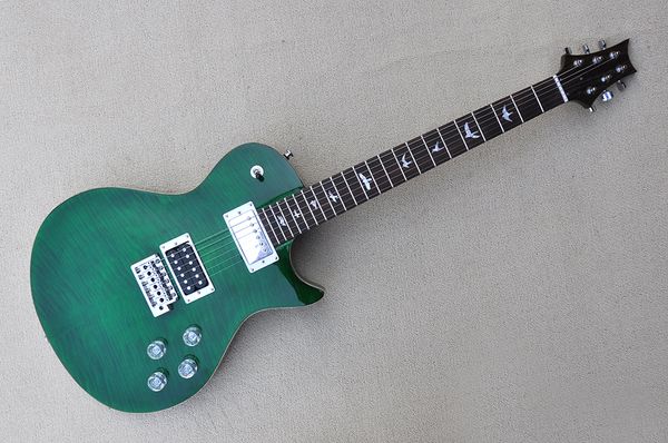 

factory custom green electric guitar with rosewood fretboard,chrome hardware,flame maple veneer,hh pickups,can be customized