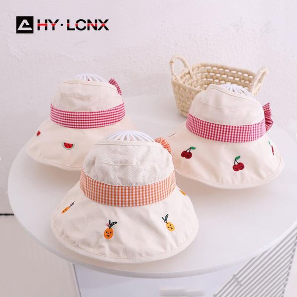 

caps & hats summer child cute fruit embroidery sun hat boy girl cotton breathable bowknot fashion empty big brim fisherman, Yellow