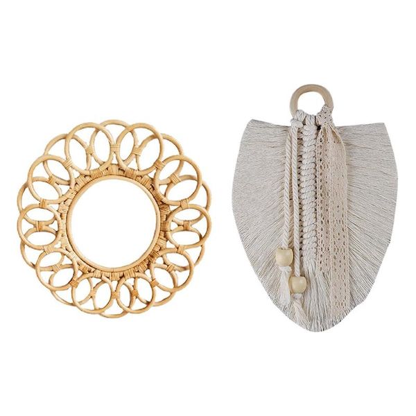 

tapestries rattan frame mirror decor wall frames & tassel hanging feather bohemian chic woven leaf