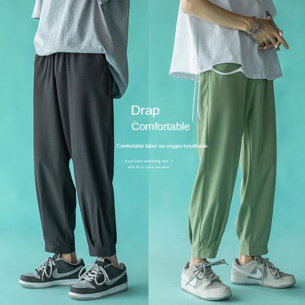 

men's pants ice silk men korean casual fashion wide-leg mens loose straight-leg trousers streetwear m-2xl, Black