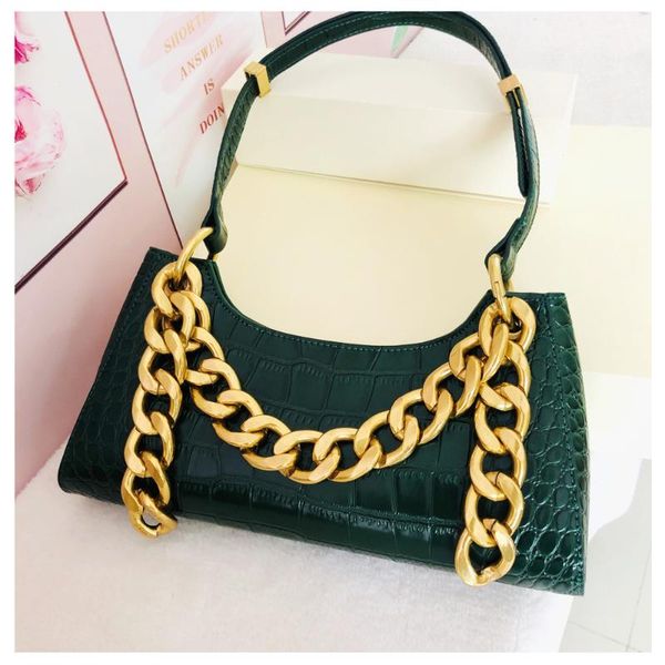 

evening bags crocodile underarm bag portable shoulder messenger ap frog-shaped wallet thick chain women's baguette