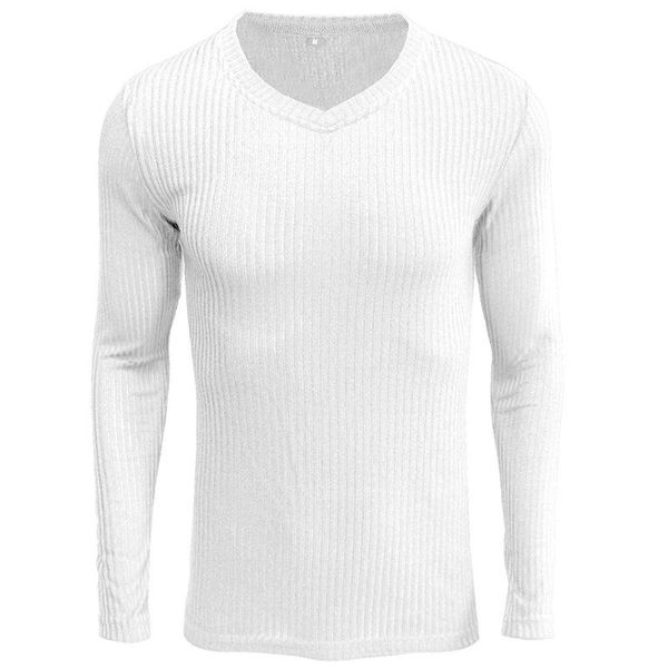 

men's t-shirts parklees mens white v neck long sleeve stretch t shirt basic tee knitted sweater solid slim fit knit casual underwear, White;black